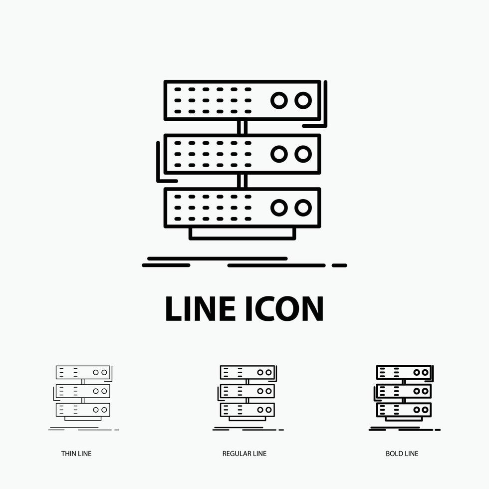 Server. Lagerung. Gestell. Datenbank. Datensymbol in dünn. regelmäßiger und fetter Linienstil. Vektor-Illustration vektor