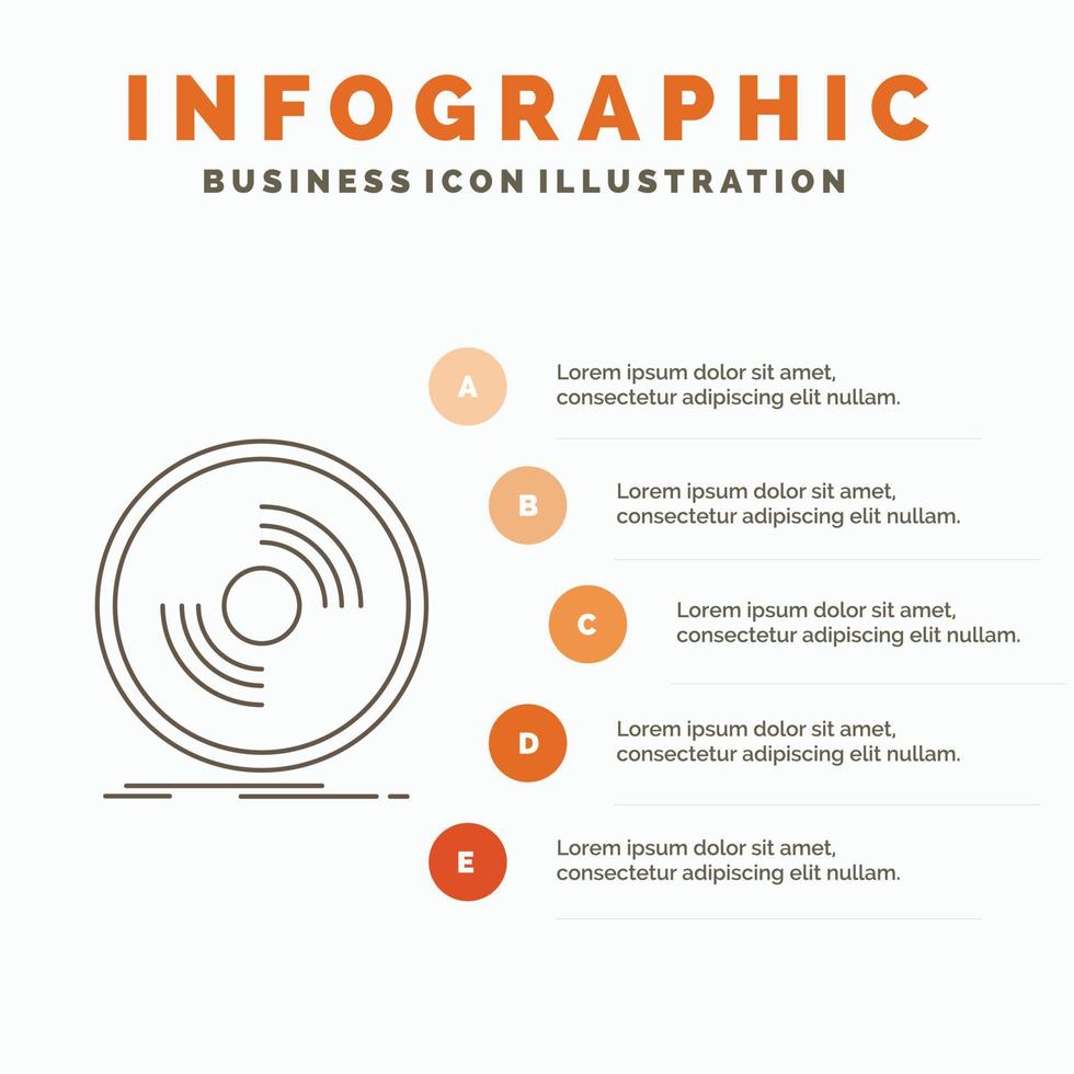 skiva. dj. fonograf. spela in. vinyl infographics mall för hemsida och presentation. linje grå ikon med orange infographic stil vektor illustration