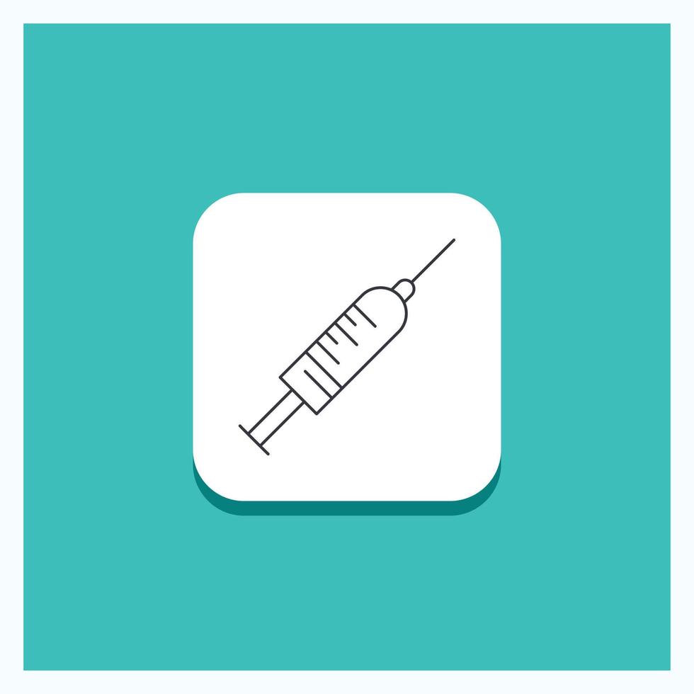 runda knapp för spruta. injektion. vaccin. nål. skott linje ikon turkos bakgrund vektor