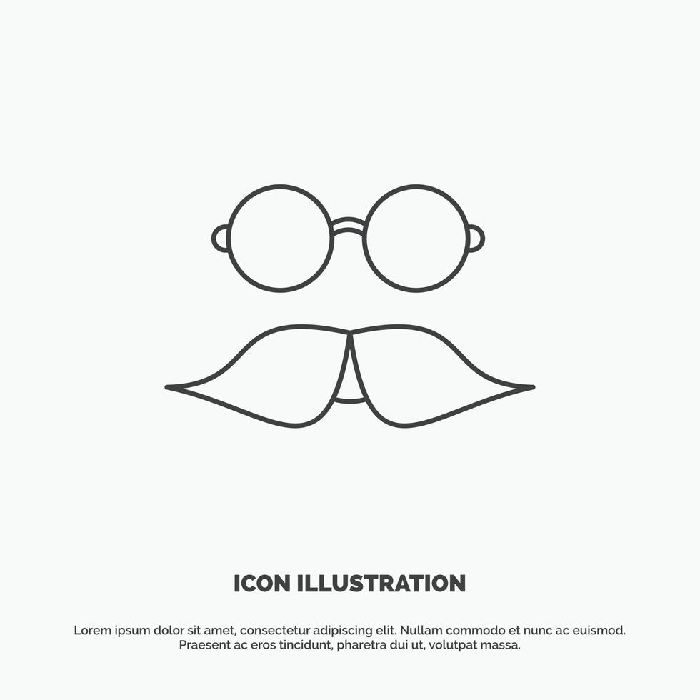 mustasch. hipster. flyttar. glasögon. män ikon. linje vektor grå symbol för ui och ux. hemsida eller mobil Ansökan