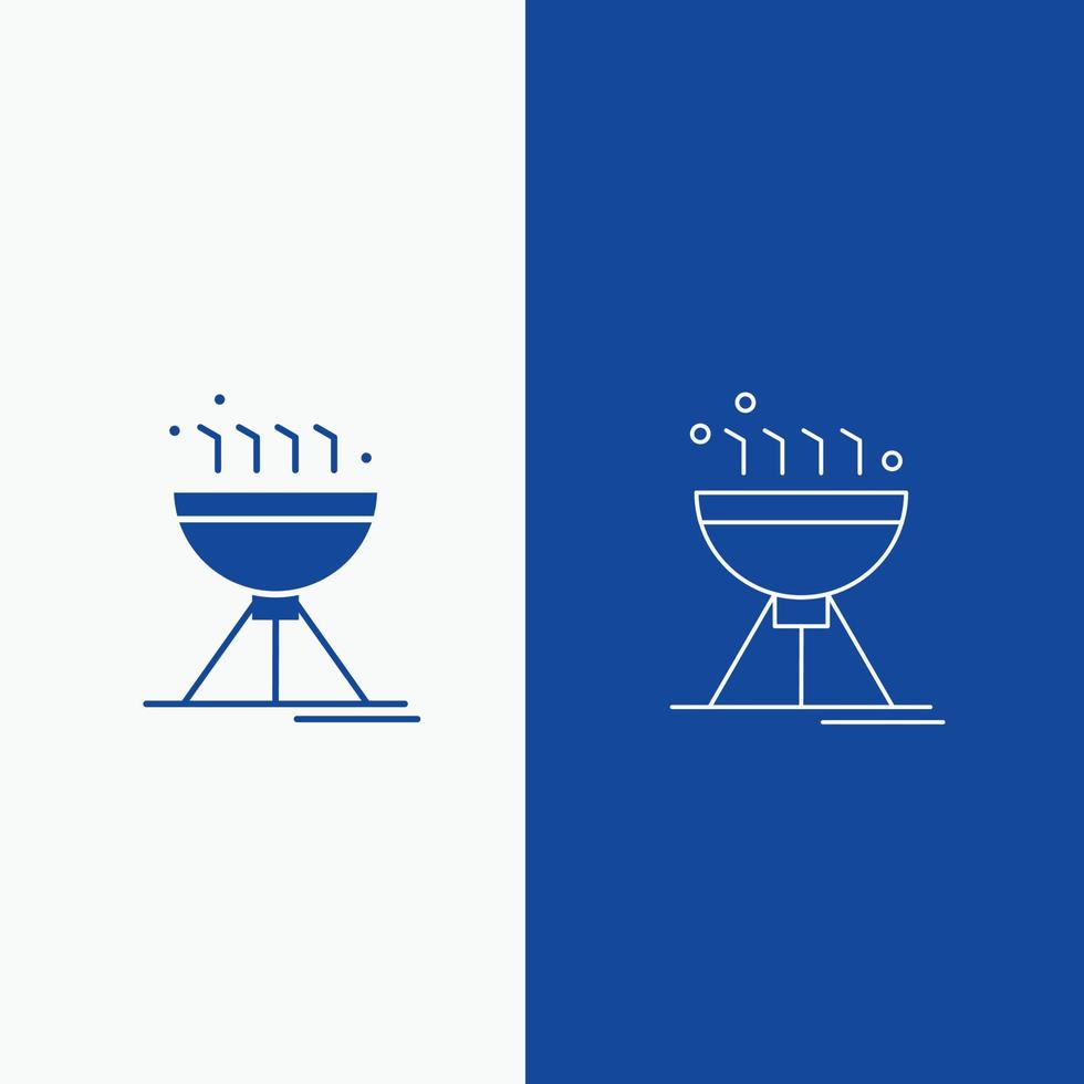 grillen. Camping. Lebensmittel. Grilllinie und Glyph-Web-Schaltfläche in blauer Farbe vertikales Banner für ui und ux. Website oder mobile Anwendung vektor