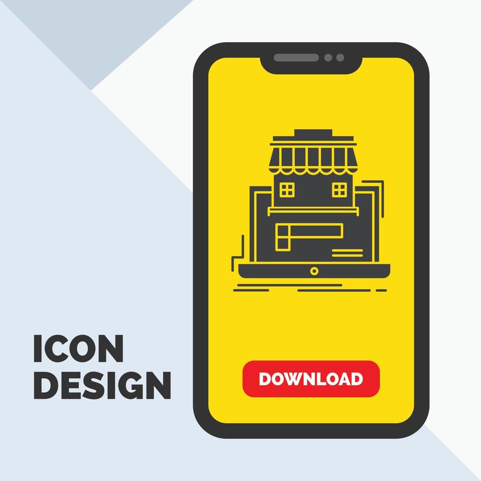 företag. marknad. organisation. data. uppkopplad marknadsföra glyf ikon i mobil för ladda ner sida. gul bakgrund vektor