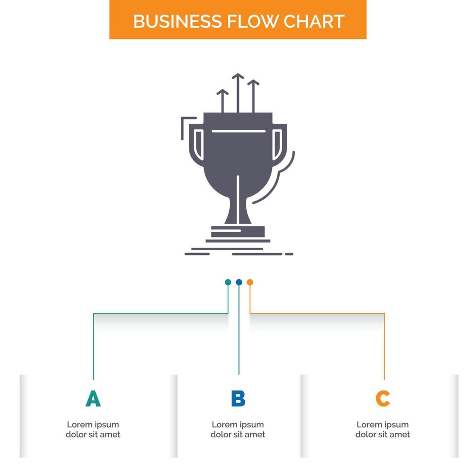 vergeben. wettbewerbsfähig. Tasse. Kante. Preis Business Flow Chart Design mit 3 Schritten. Glyphensymbol für Präsentationshintergrundvorlage Platz für Text. vektor