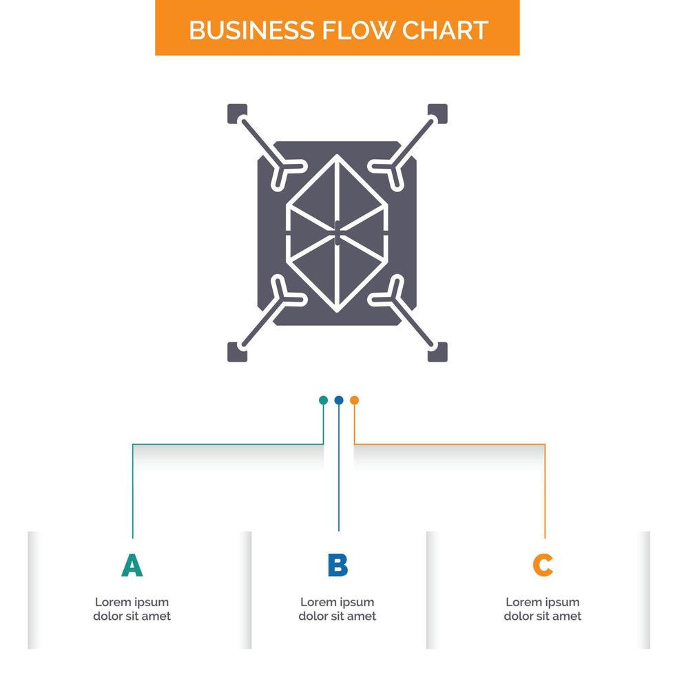 Objekt. Prototyp entwickeln. schnell. Struktur. 3D-Business-Flow-Chart-Design mit 3 Schritten. Glyphensymbol für Präsentationshintergrundvorlage Platz für Text. vektor