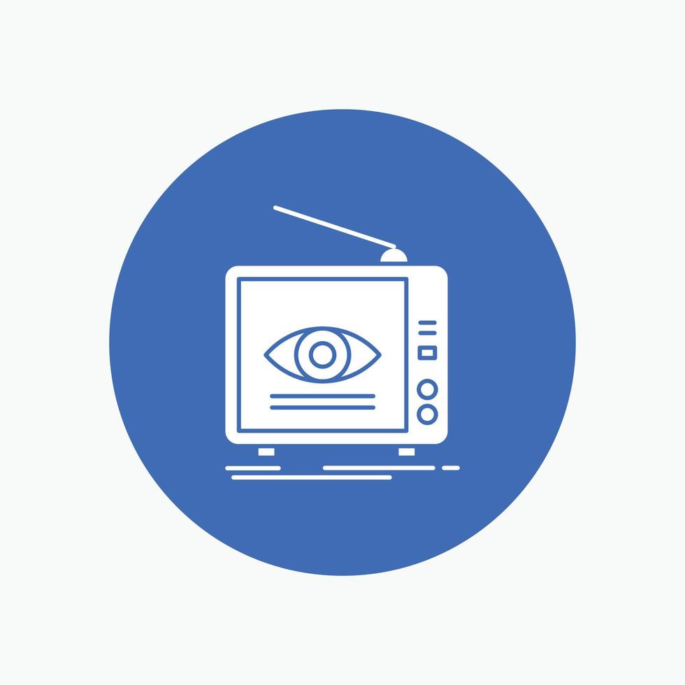 Anzeige. Übertragung. Marketing. Fernsehen. TV-Symbol mit weißer Glyphe im Kreis. Vektor-Button-Illustration vektor