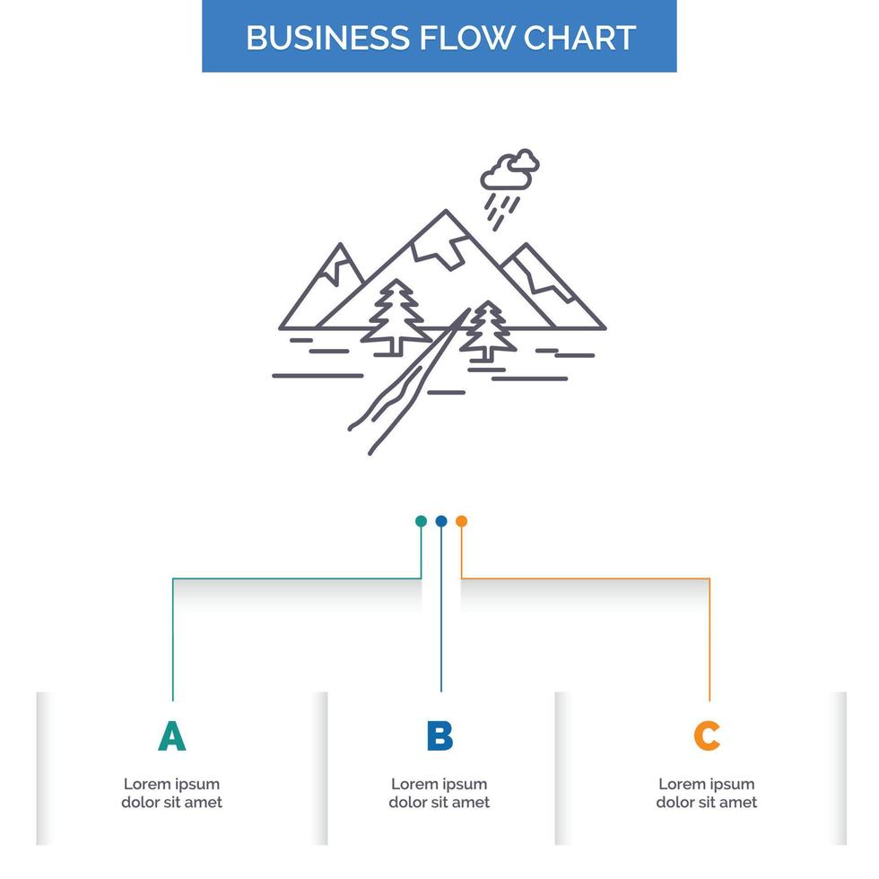 Felsen. hügel. Landschaft. Natur. Mountain Business Flow Chart-Design mit 3 Schritten. Liniensymbol für Präsentation Hintergrundvorlage Platz für Text vektor