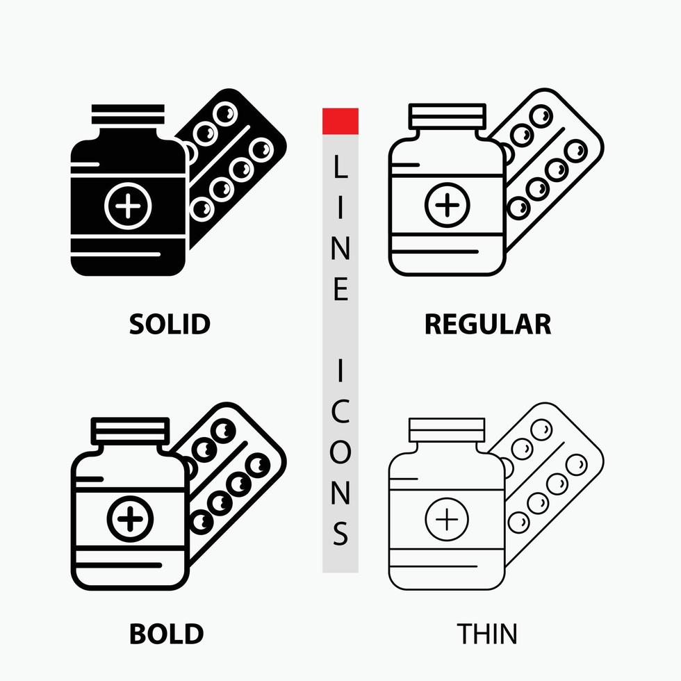 Medizin. Pille. Kapsel. Drogen. Tablet-Symbol in dünn. regulär. fette Linie und Glyphenstil. Vektor-Illustration vektor