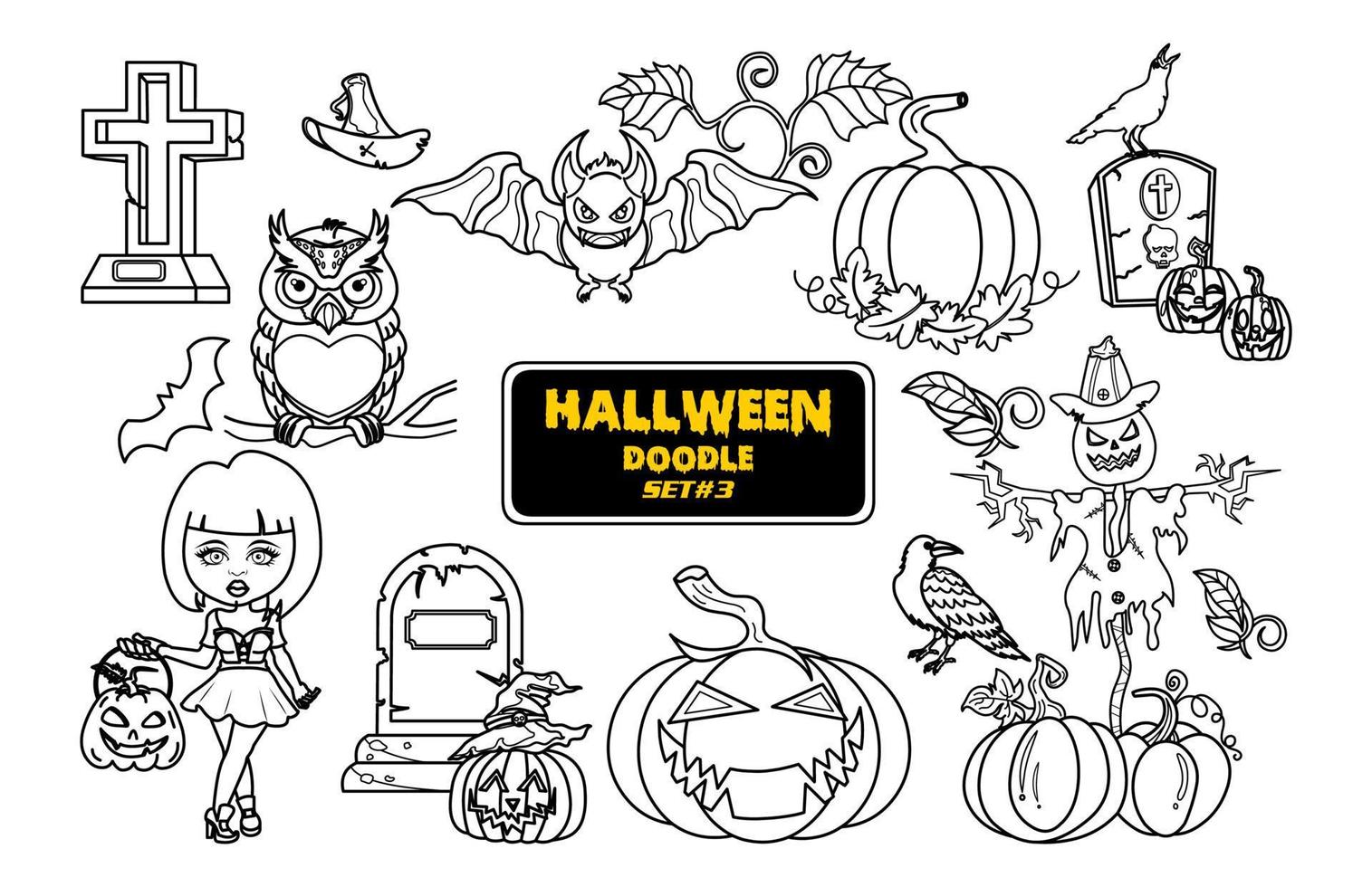 halloween hand gezeichnetes gekritzel. süßes Halloween digitales Stempelset. vektor