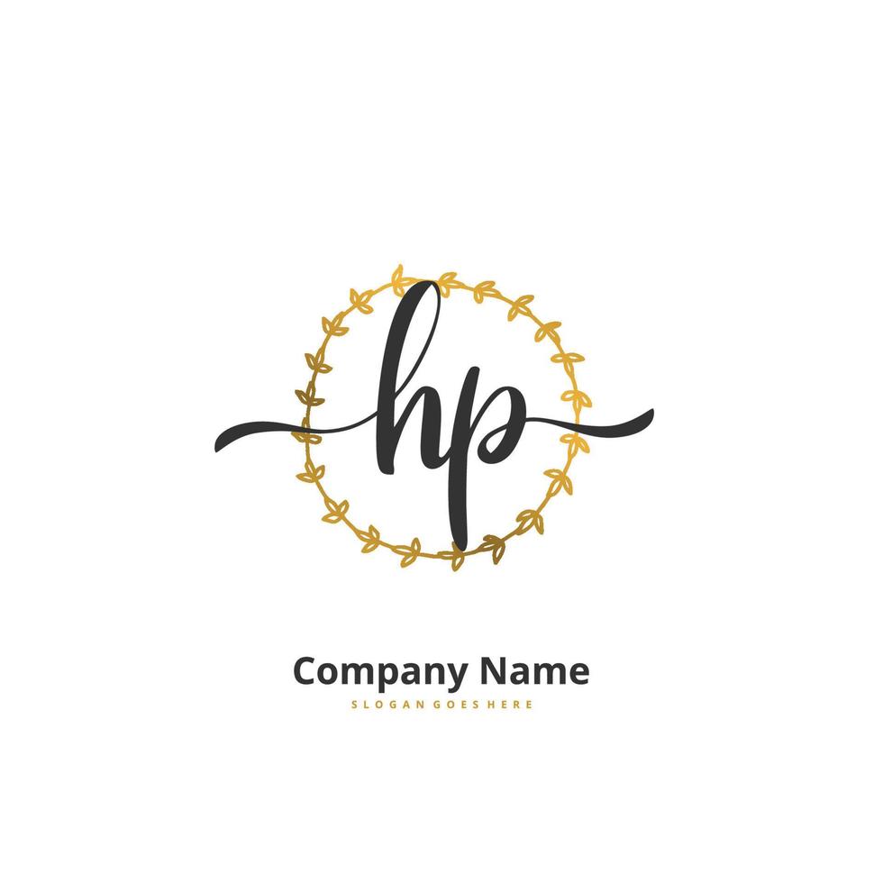 hp Anfangshandschrift und Signaturlogodesign mit Kreis. schönes design handgeschriebenes logo für mode, team, hochzeit, luxuslogo. vektor