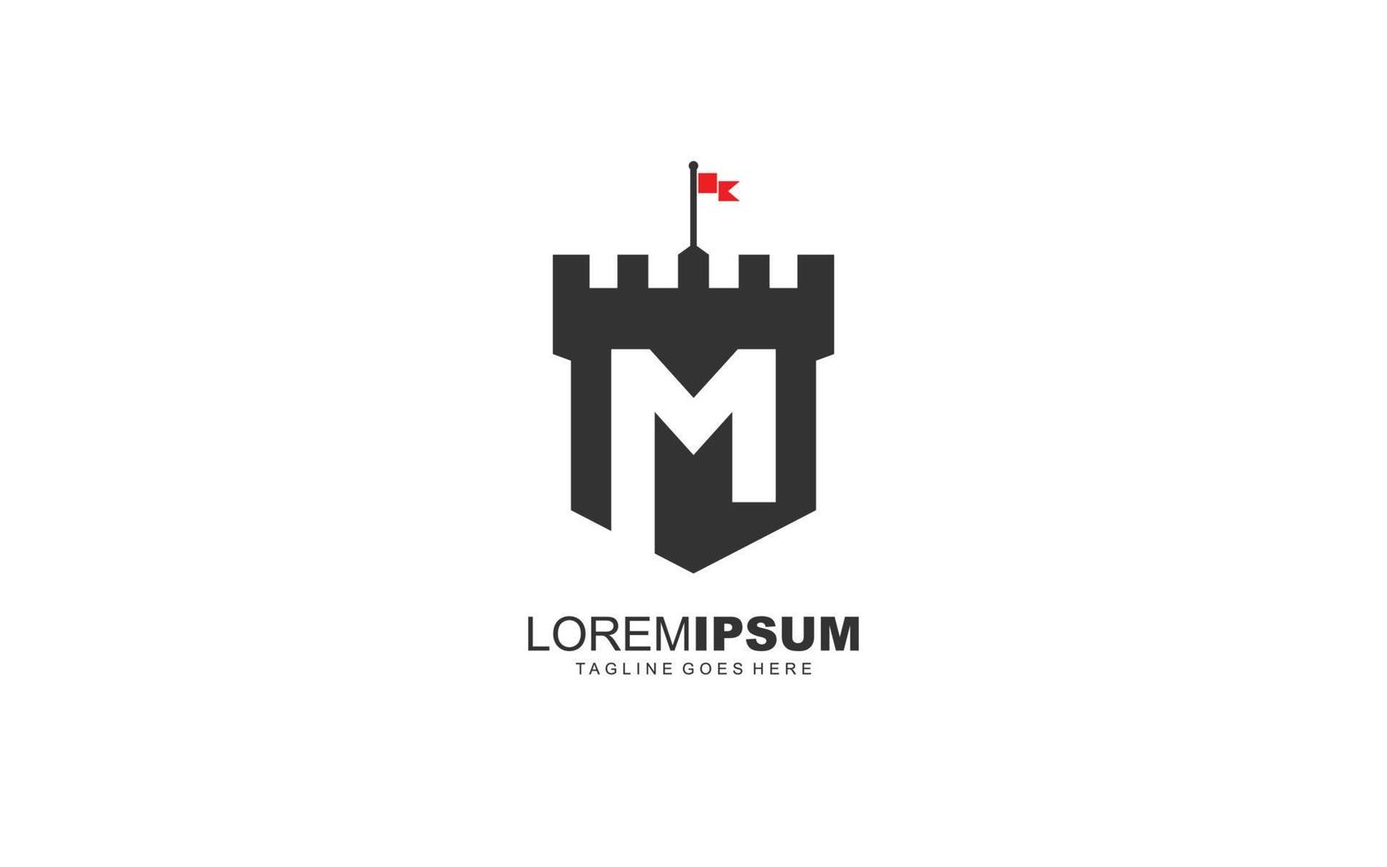 m-Logo-Festungsvektor für Identitätsunternehmen. Anfangsbuchstaben-Sicherheitsvorlage, Vektorgrafik für Ihre Marke. vektor