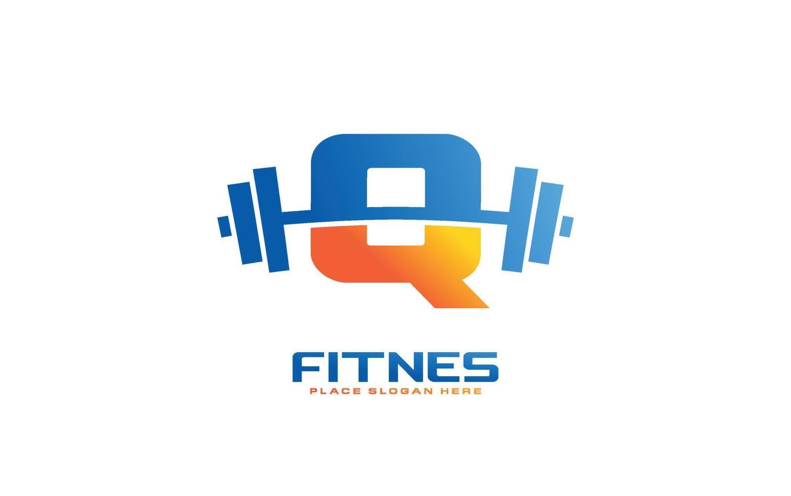 q-Logo-Fitnessstudio-Vektor für Identitätsunternehmen. Anfangsbuchstabe Fitness Vorlage Vektor Illustration für Ihre Marke.