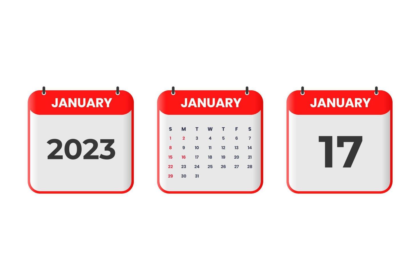 Januar 2023 Kalenderdesign. 17. Januar 2023 Kalendersymbol für Zeitplan, Termin, wichtiges Datumskonzept vektor