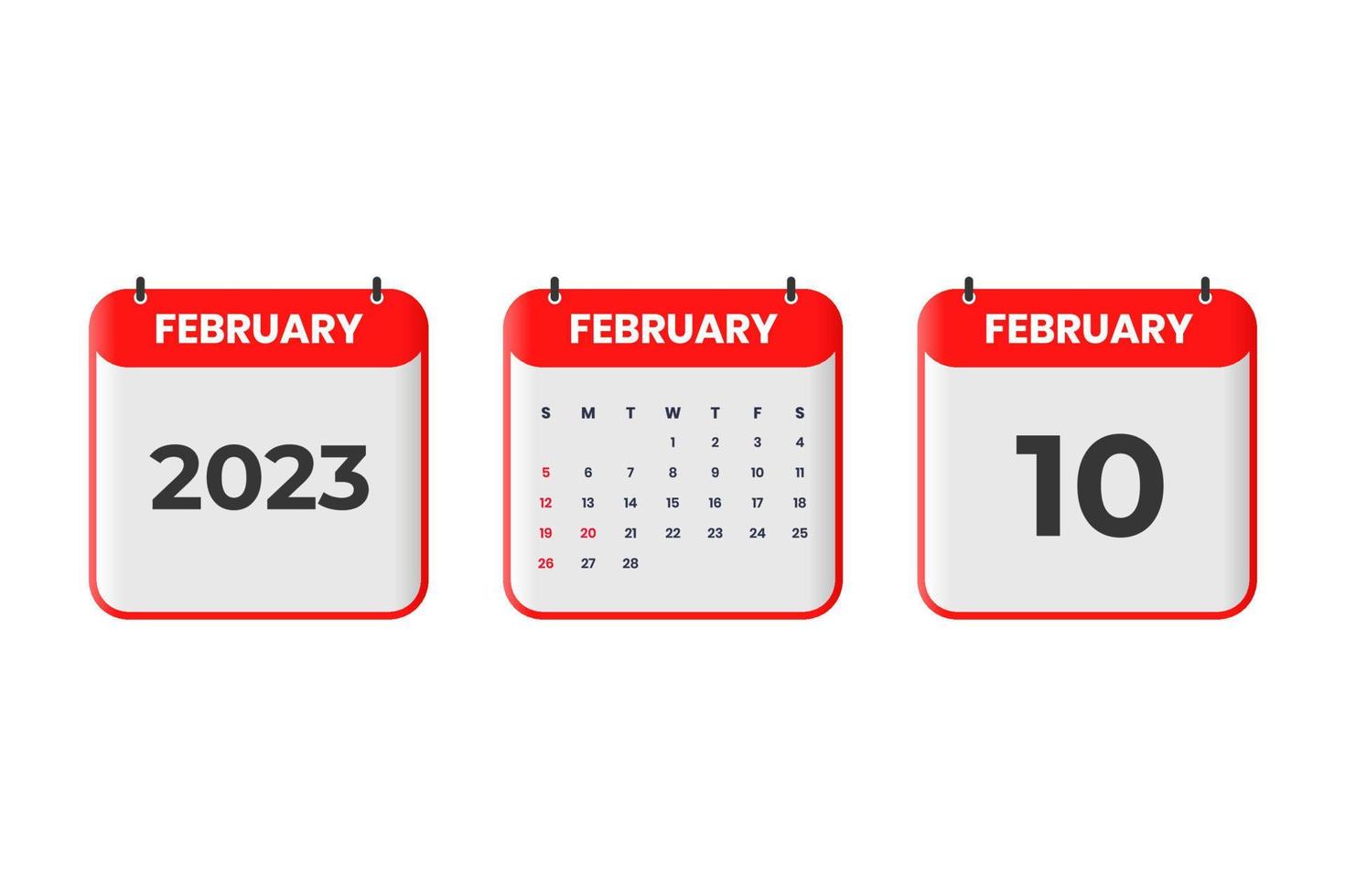Februar 2023 Kalenderdesign. 10. Februar 2023 Kalendersymbol für Zeitplan, Termin, wichtiges Datumskonzept vektor