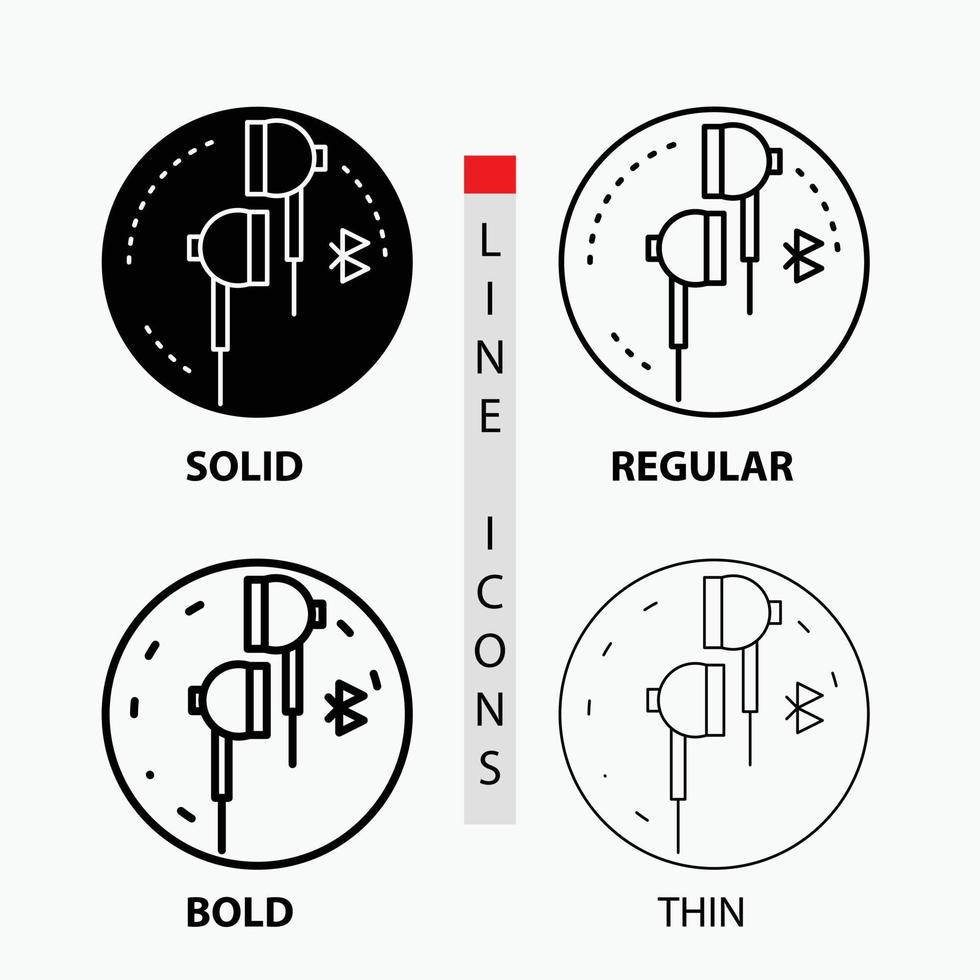 Kopfhörer. Ohr. Telefon. Bluetooth. Musikikone in dünn. regulär. fette Linie und Glyphenstil. Vektor-Illustration vektor