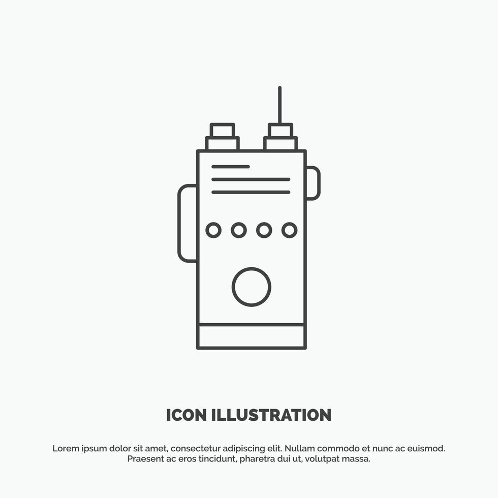 walkie. talkie. kommunikation. radio. camping ikon. linje vektor grå symbol för ui och ux. hemsida eller mobil Ansökan