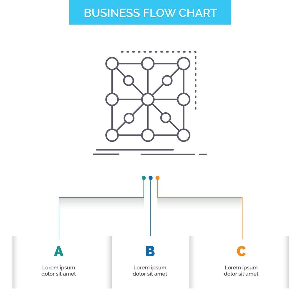 data. ramverk. app. klunga. komplex företag strömma Diagram design med 3 steg. linje ikon för presentation bakgrund mall plats för text vektor