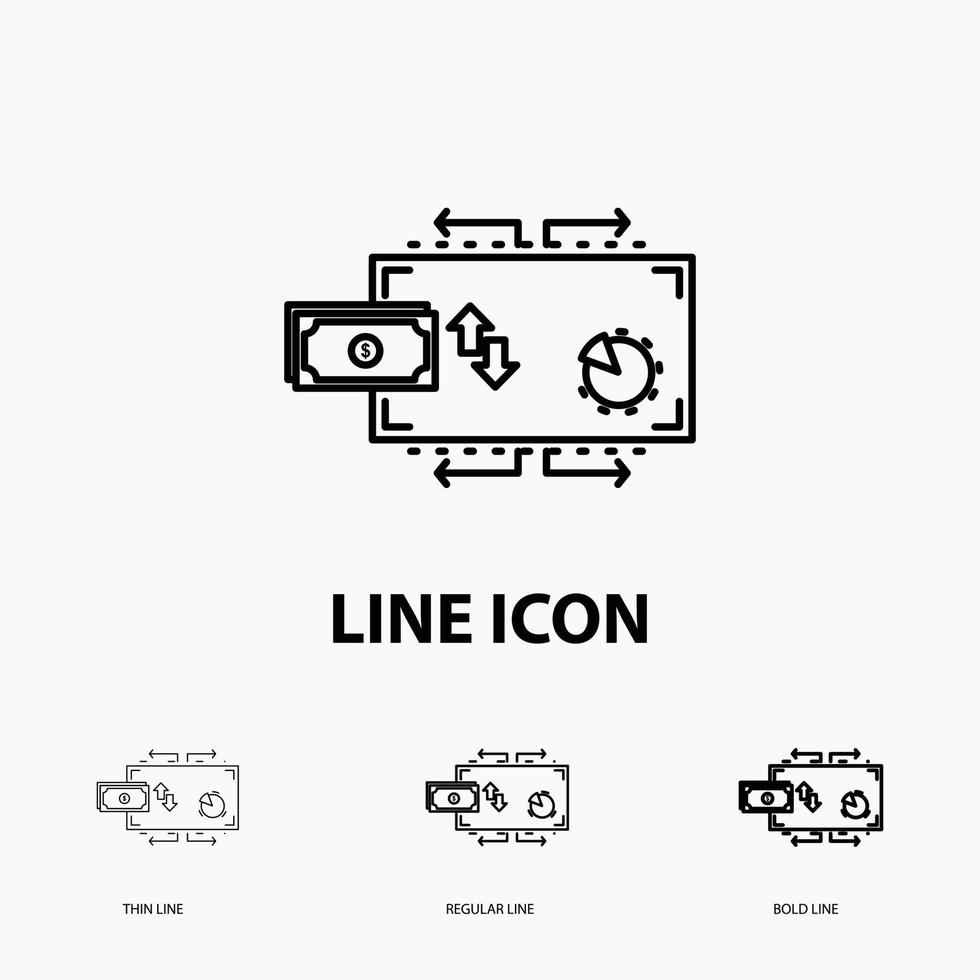 finansiera. flöde. marknadsföring. pengar. betalningar ikon i tunn. regelbunden och djärv linje stil. vektor illustration