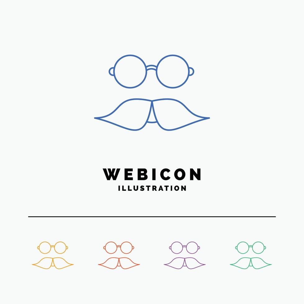 Schnurrbart. Hipster. Umzug. Brille. Männer 5 Farblinie Web-Icon-Vorlage isoliert auf weiß. Vektor-Illustration vektor