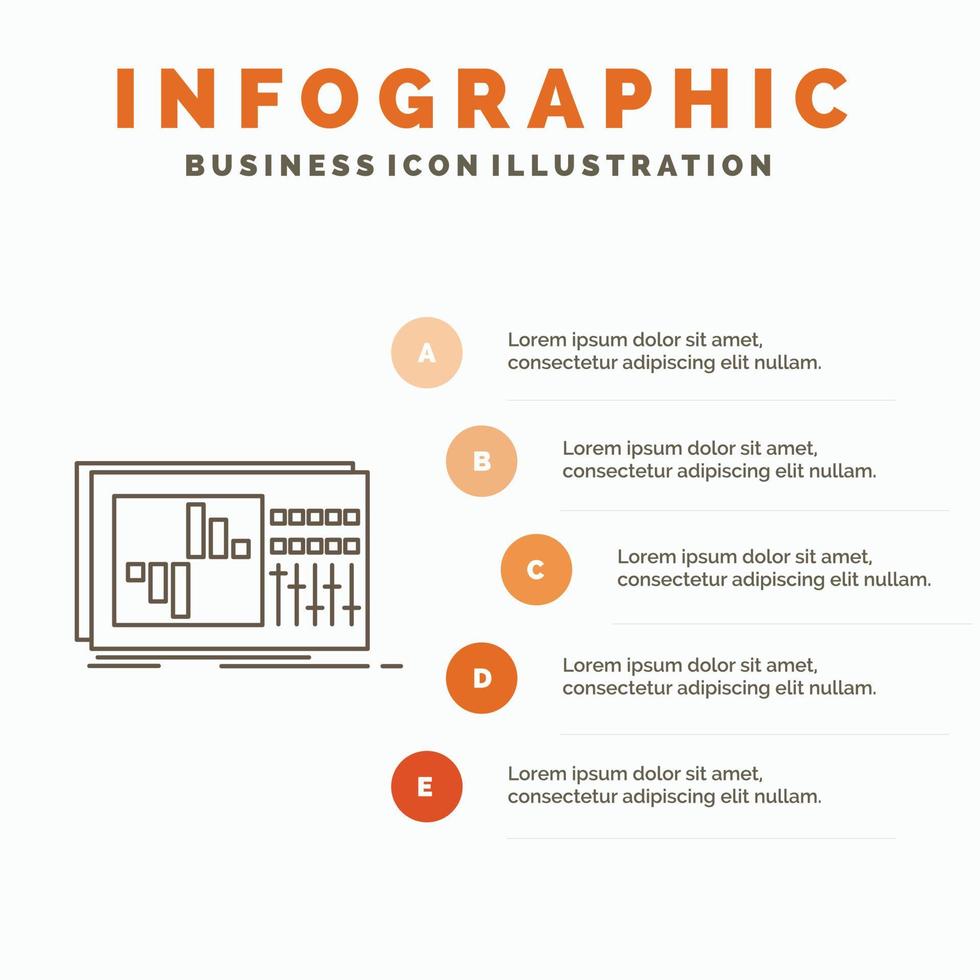 Kontrolle. Ausgleich. Ausgleich. Klang. Studio-Infografik-Vorlage für Website und Präsentation. Linie graues Symbol mit orangefarbener Infografik-Stil-Vektorillustration vektor