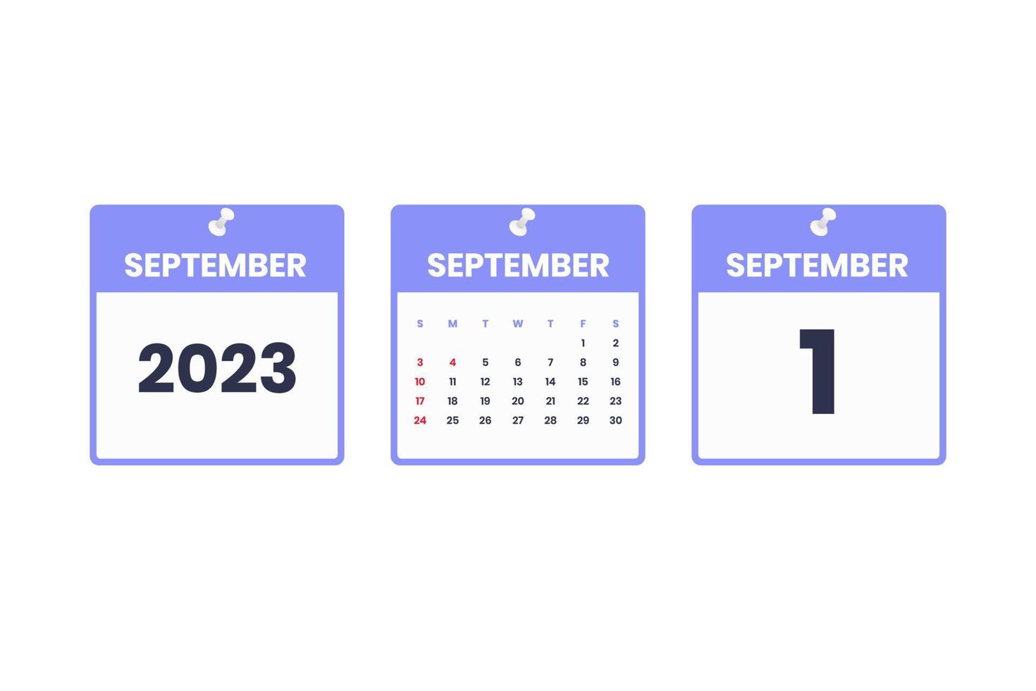 September-Kalenderdesign. 1. September 2023 Kalendersymbol für Zeitplan, Termin, wichtiges Datumskonzept vektor