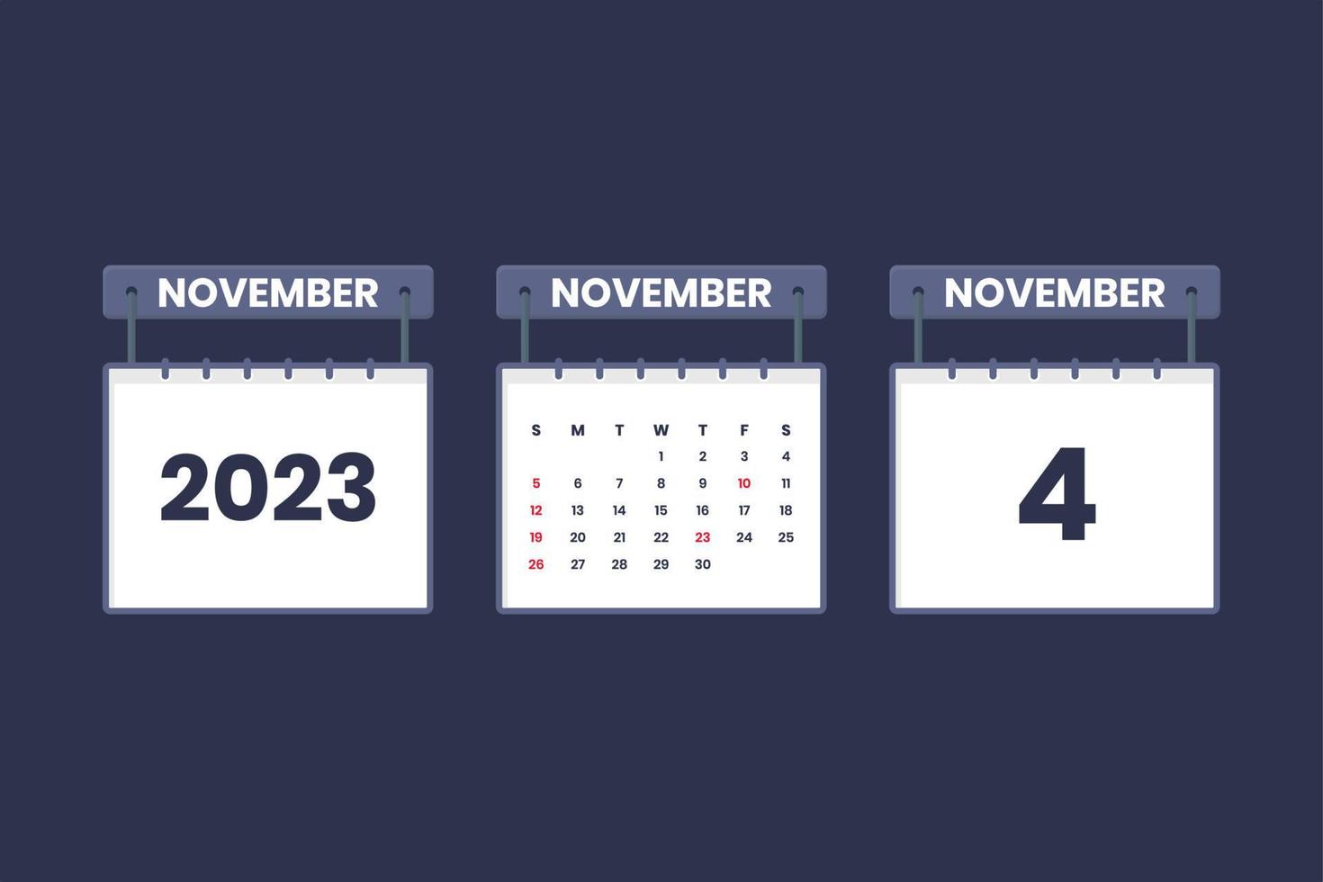 4 november 2023 kalender ikon för schema, utnämning, Viktig datum begrepp vektor