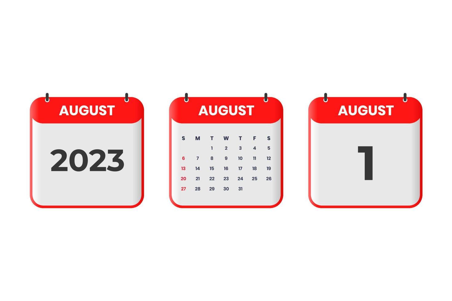 augusti 2023 kalender design. 1:a augusti 2023 kalender ikon för schema, utnämning, Viktig datum begrepp vektor