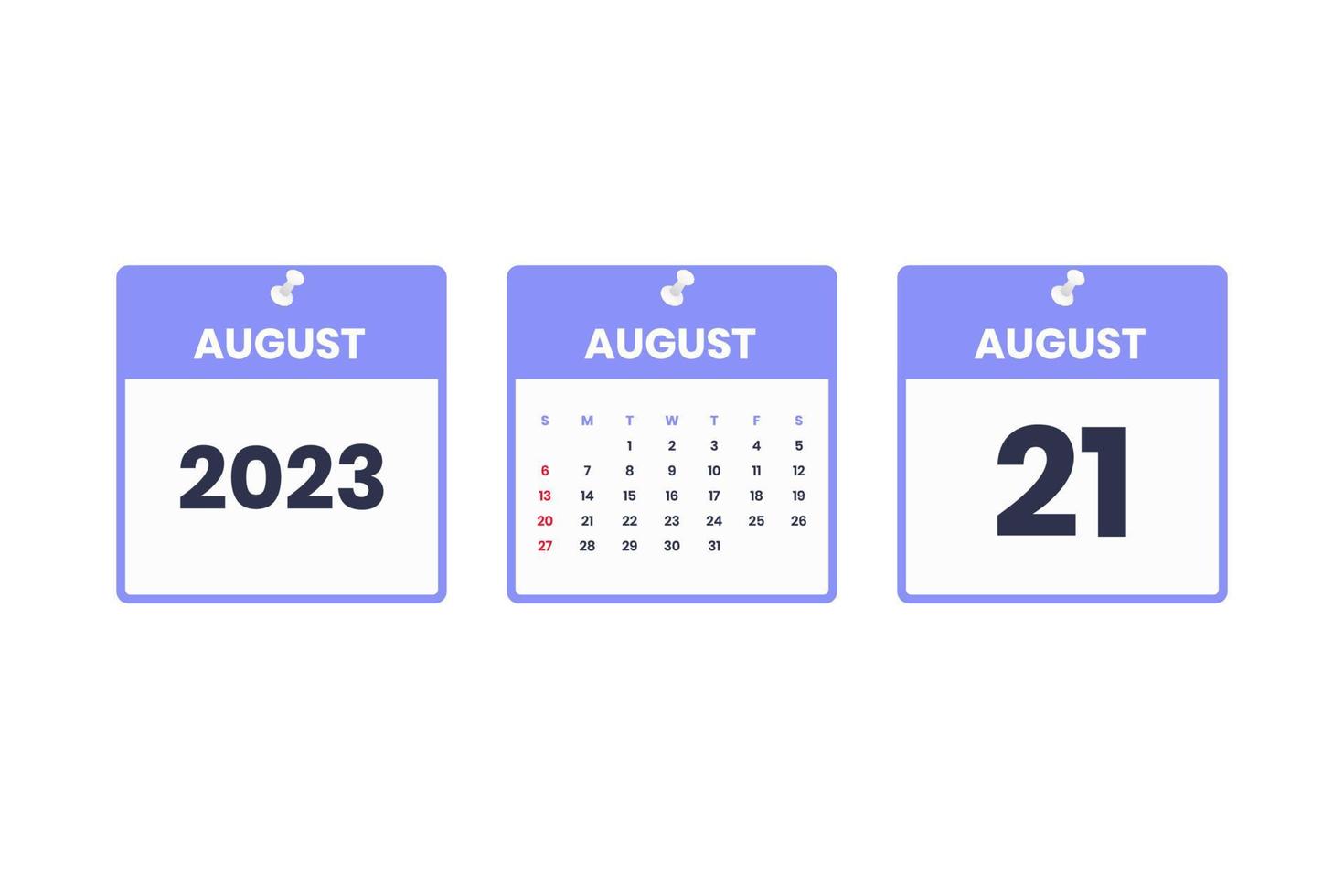 august kalender design. 21. august 2023 Kalendersymbol für Zeitplan, Termin, wichtiges Datumskonzept vektor