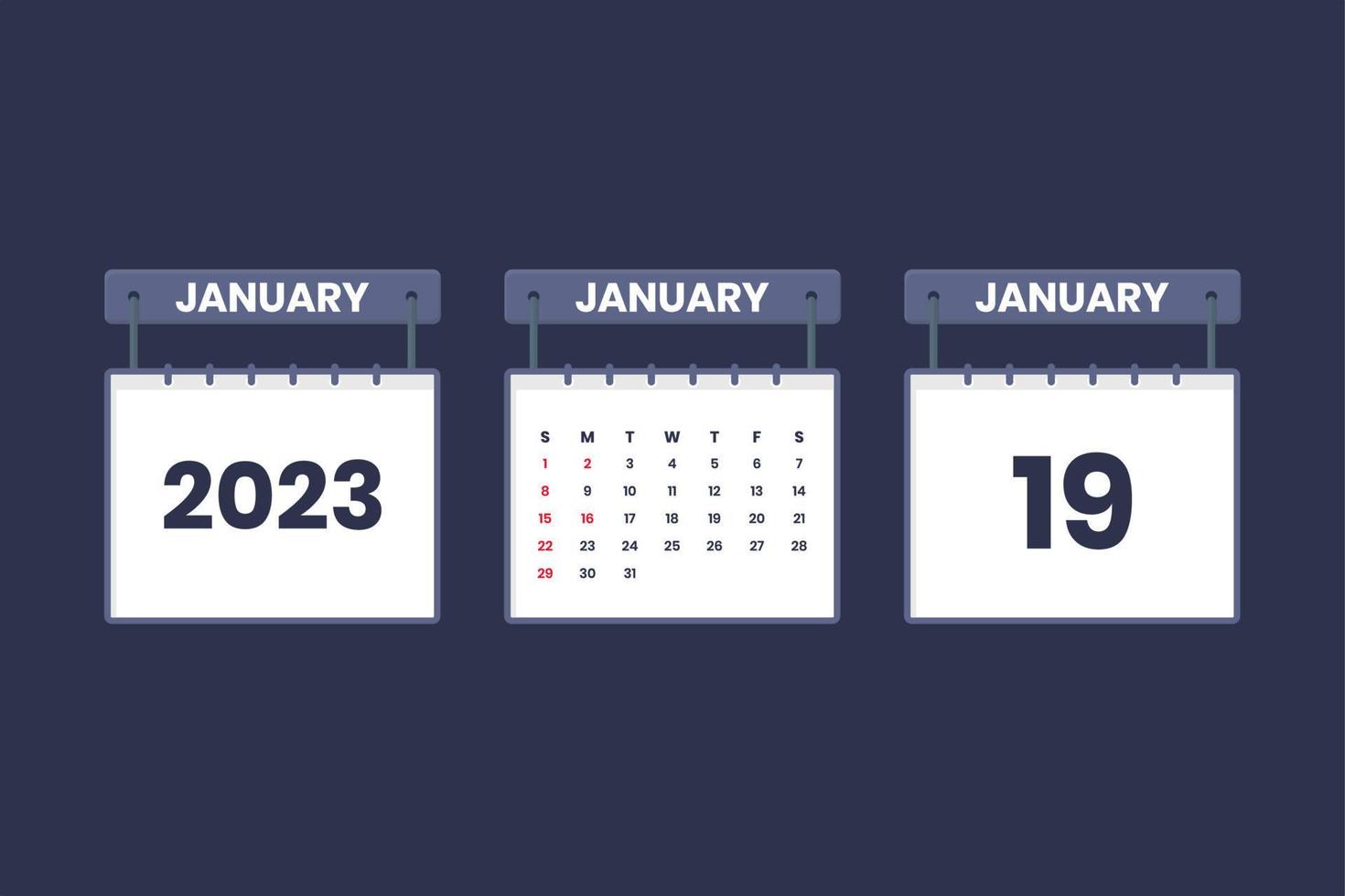 19 januari 2023 kalender ikon för schema, utnämning, Viktig datum begrepp vektor