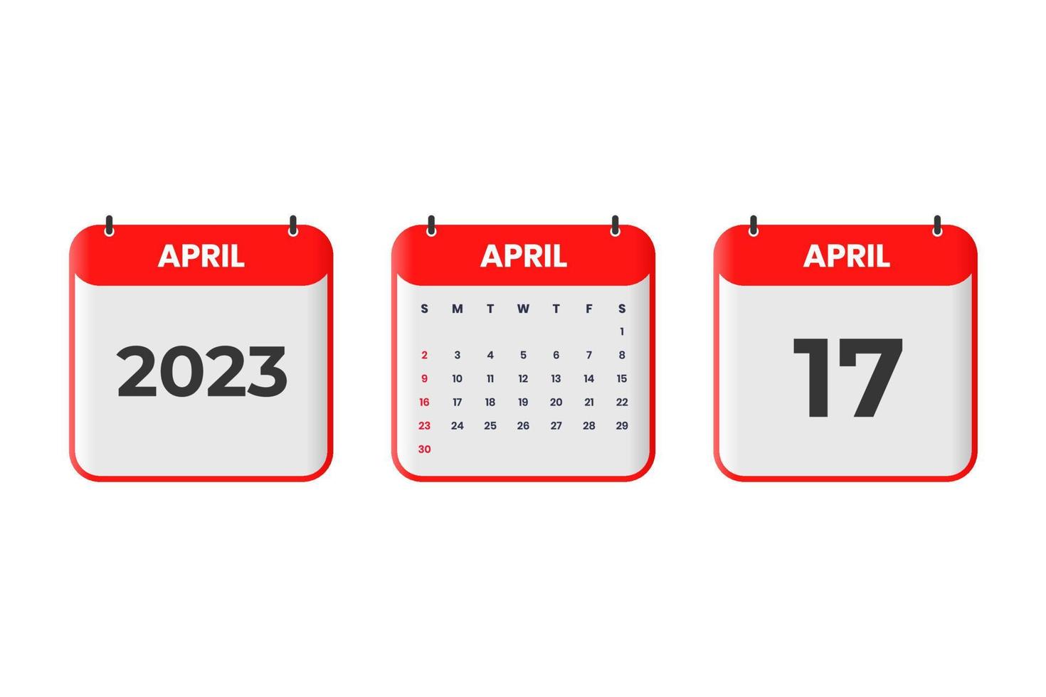 april 2023 kalender design. 17:e april 2023 kalender ikon för schema, utnämning, Viktig datum begrepp vektor