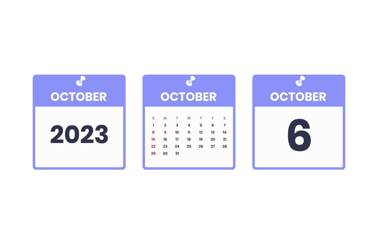 oktober kalender design. oktober 6 2023 kalender ikon för schema, utnämning, Viktig datum begrepp vektor