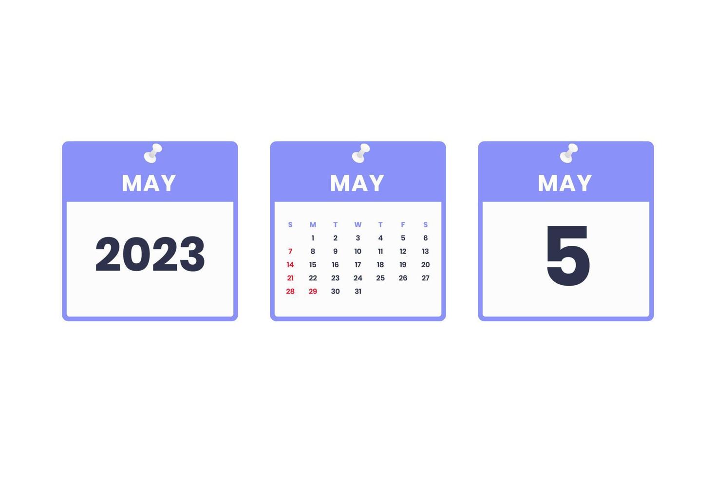 Maj kalender design. Maj 5 2023 kalender ikon för schema, utnämning, Viktig datum begrepp vektor
