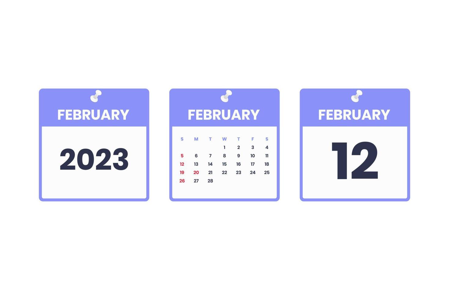februari kalender design. februari 12 2023 kalender ikon för schema, utnämning, Viktig datum begrepp vektor
