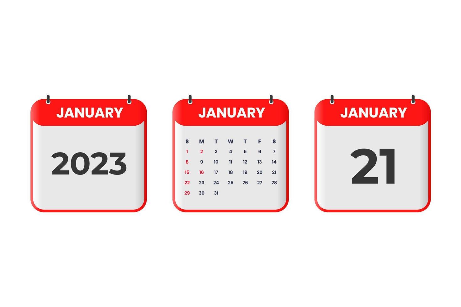 Januar 2023 Kalenderdesign. 21. Januar 2023 Kalendersymbol für Zeitplan, Termin, wichtiges Datumskonzept vektor