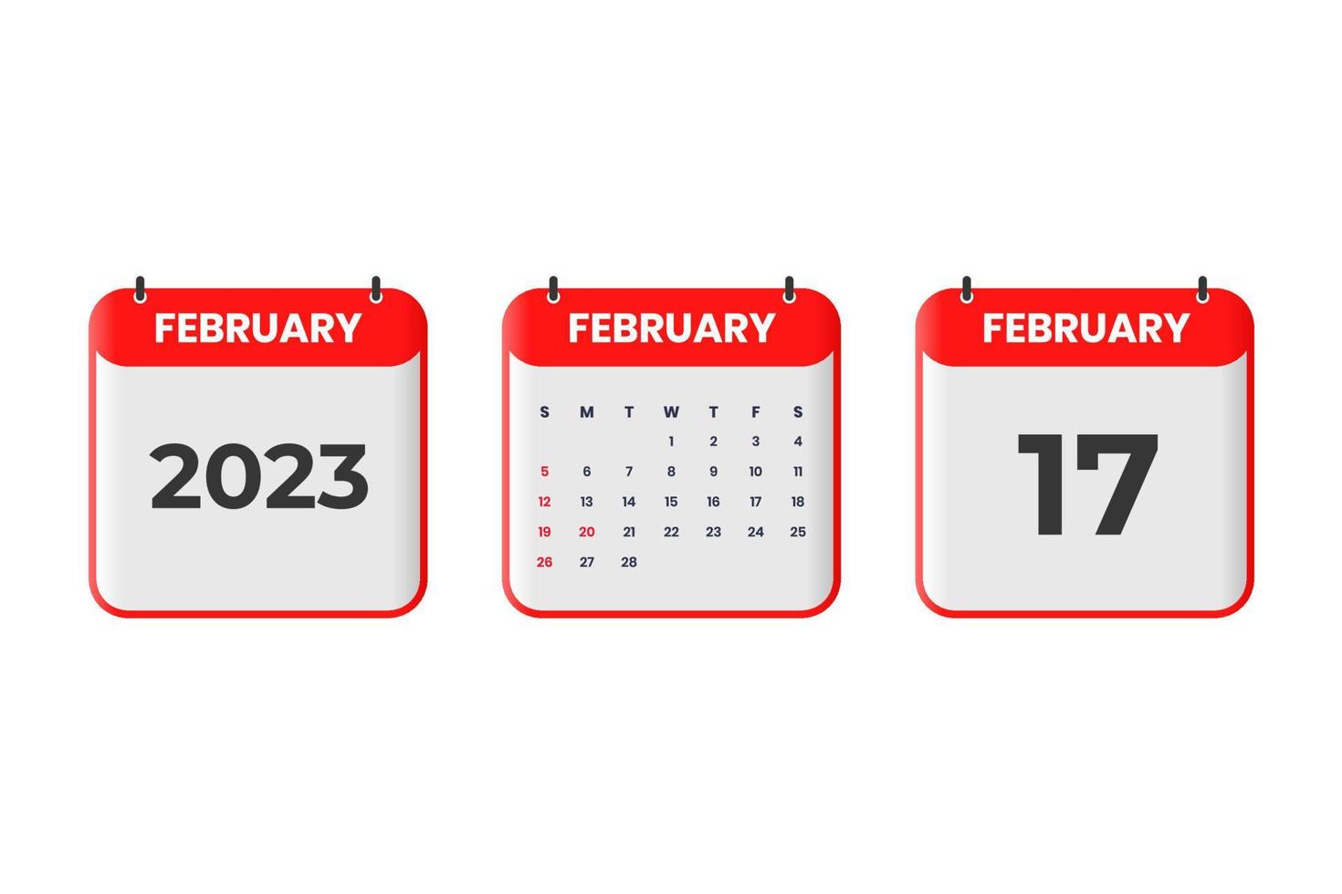 februari 2023 kalender design. 17:e februari 2023 kalender ikon för schema, utnämning, Viktig datum begrepp vektor