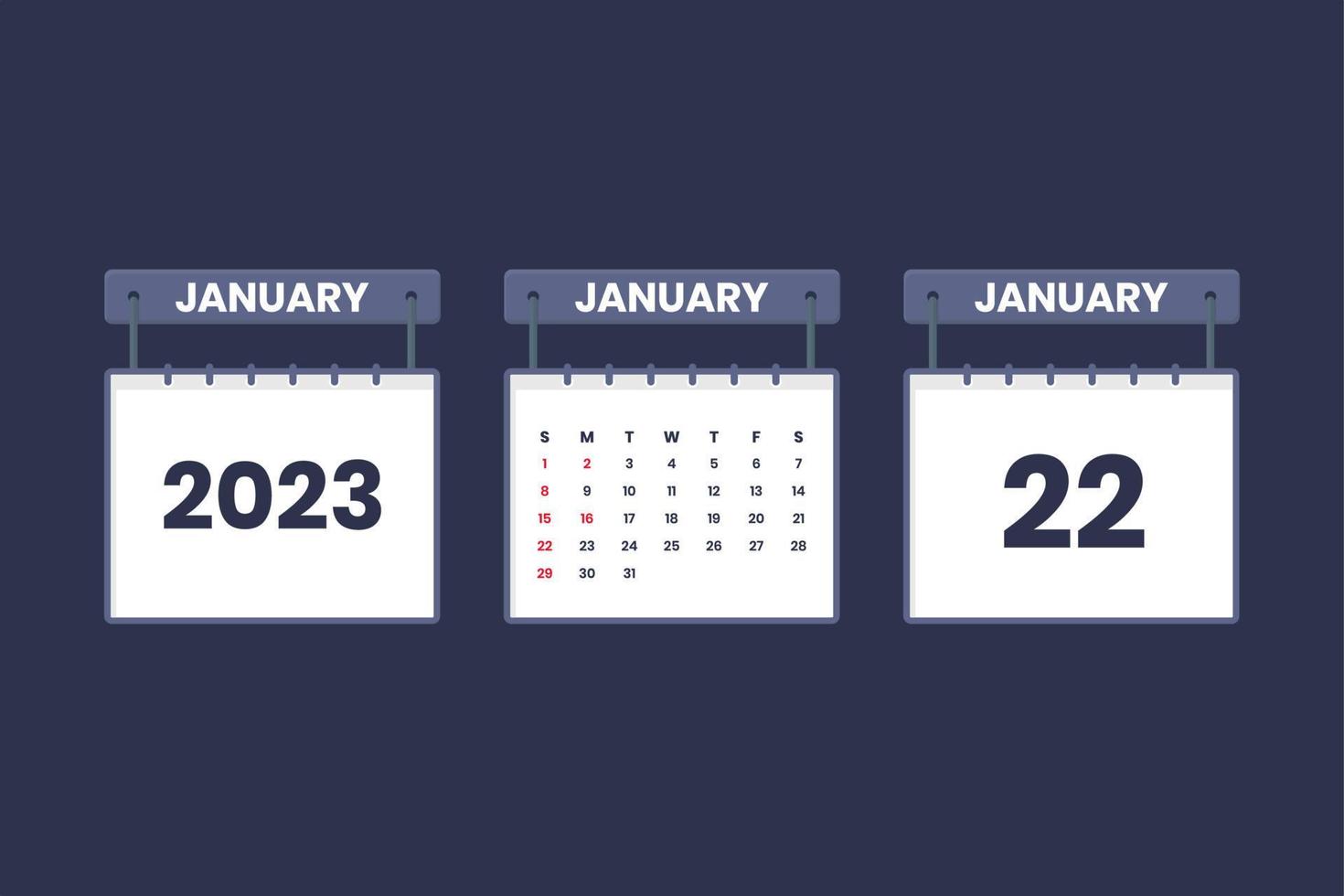 22. Januar 2023 Kalendersymbol für Zeitplan, Termin, wichtiges Datumskonzept vektor