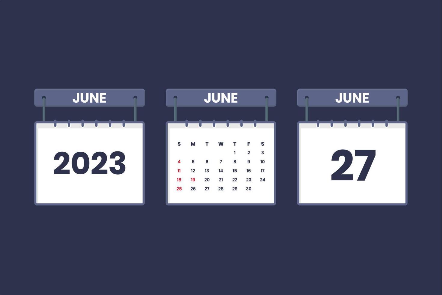 27 juni 2023 kalender ikon för schema, utnämning, Viktig datum begrepp vektor