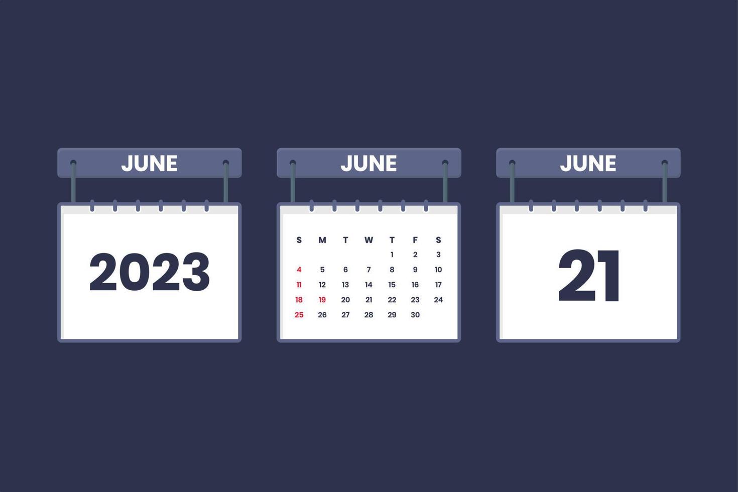 21 juni 2023 kalender ikon för schema, utnämning, Viktig datum begrepp vektor