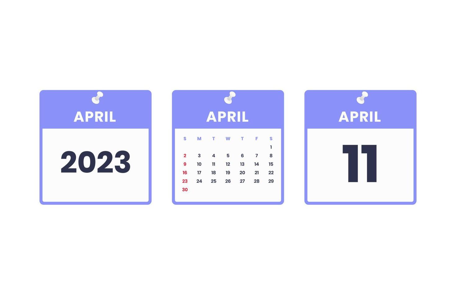 April-Kalender-Design. 11. April 2023 Kalendersymbol für Zeitplan, Termin, wichtiges Datumskonzept vektor