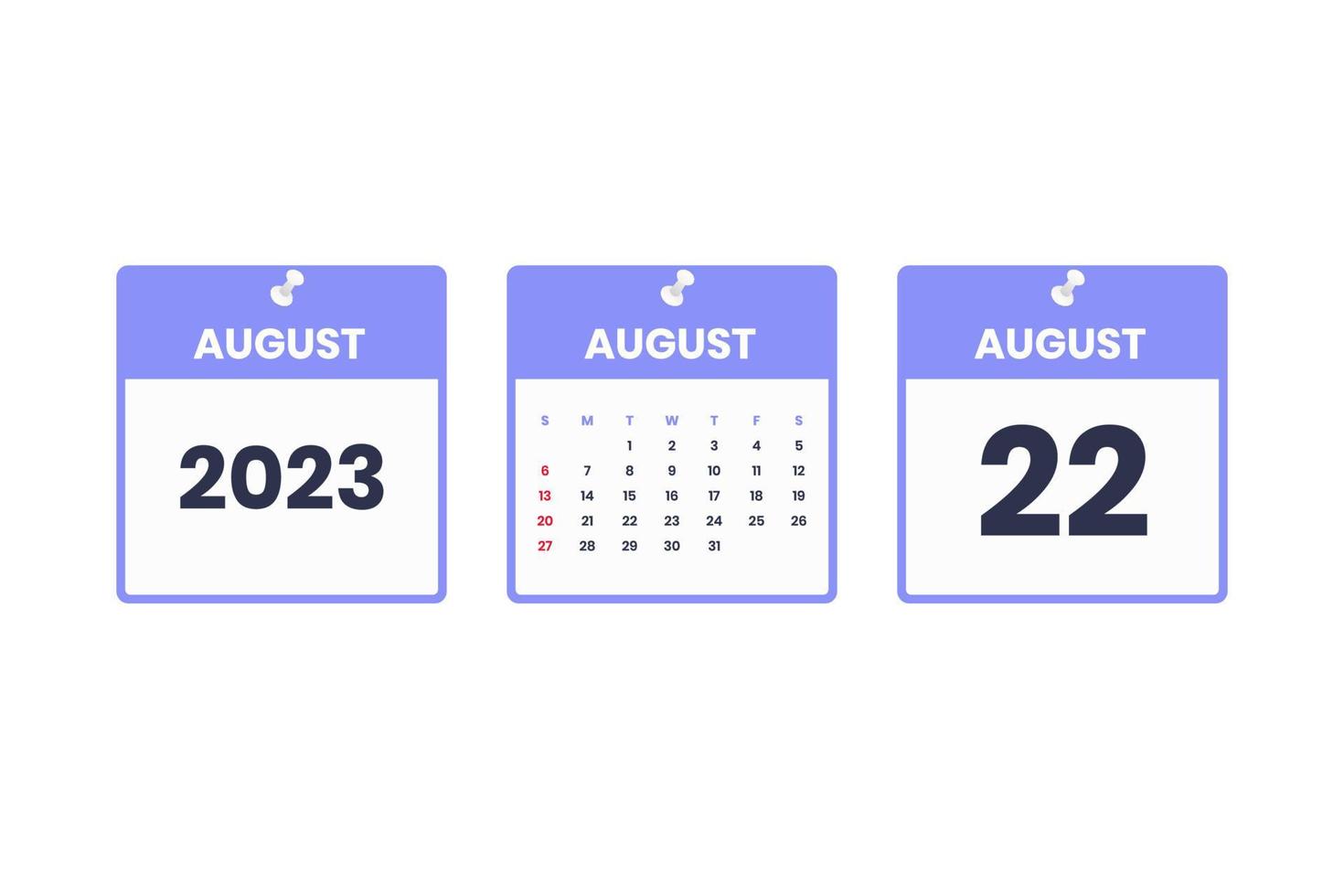 augusti kalender design. augusti 22 2023 kalender ikon för schema, utnämning, Viktig datum begrepp vektor