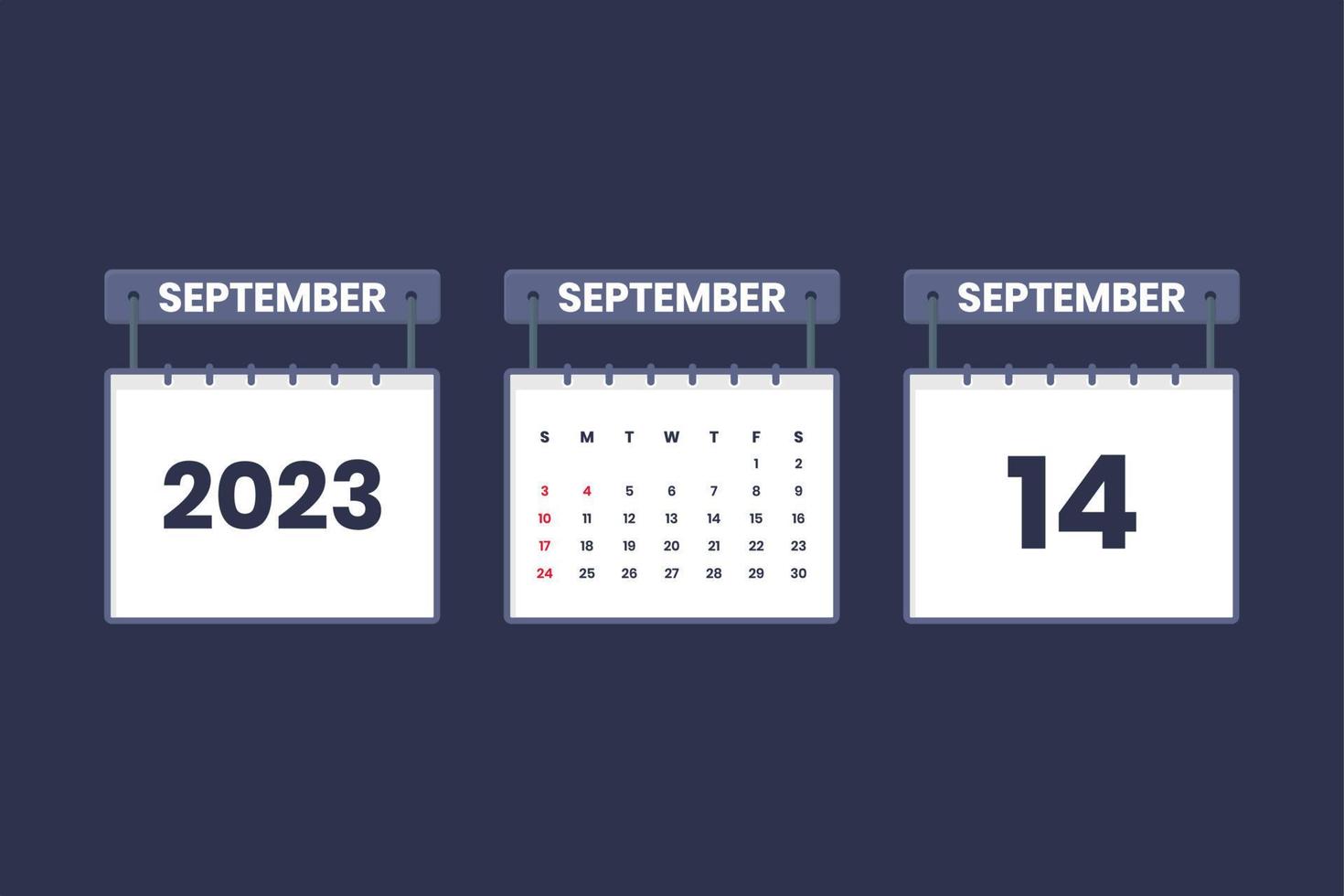 14 september 2023 kalender ikon för schema, utnämning, Viktig datum begrepp vektor