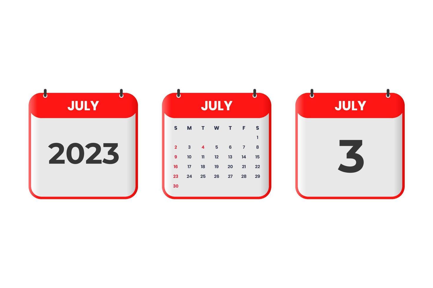 juli 2023 kalender design. 3:e juli 2023 kalender ikon för schema, utnämning, Viktig datum begrepp vektor