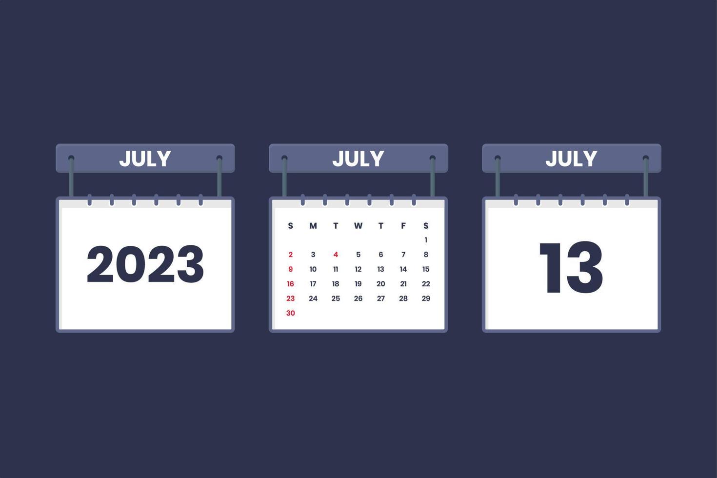 13 juli 2023 kalender ikon för schema, utnämning, Viktig datum begrepp vektor