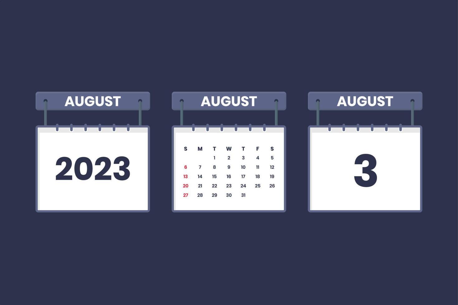 3 augusti 2023 kalender ikon för schema, utnämning, Viktig datum begrepp vektor