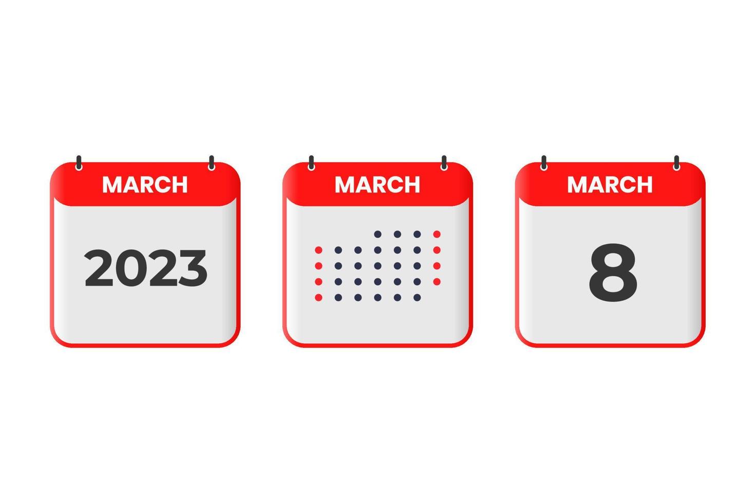 8. März Kalender-Design-Ikone. Kalenderplan 2023, Termin, wichtiges Datumskonzept vektor