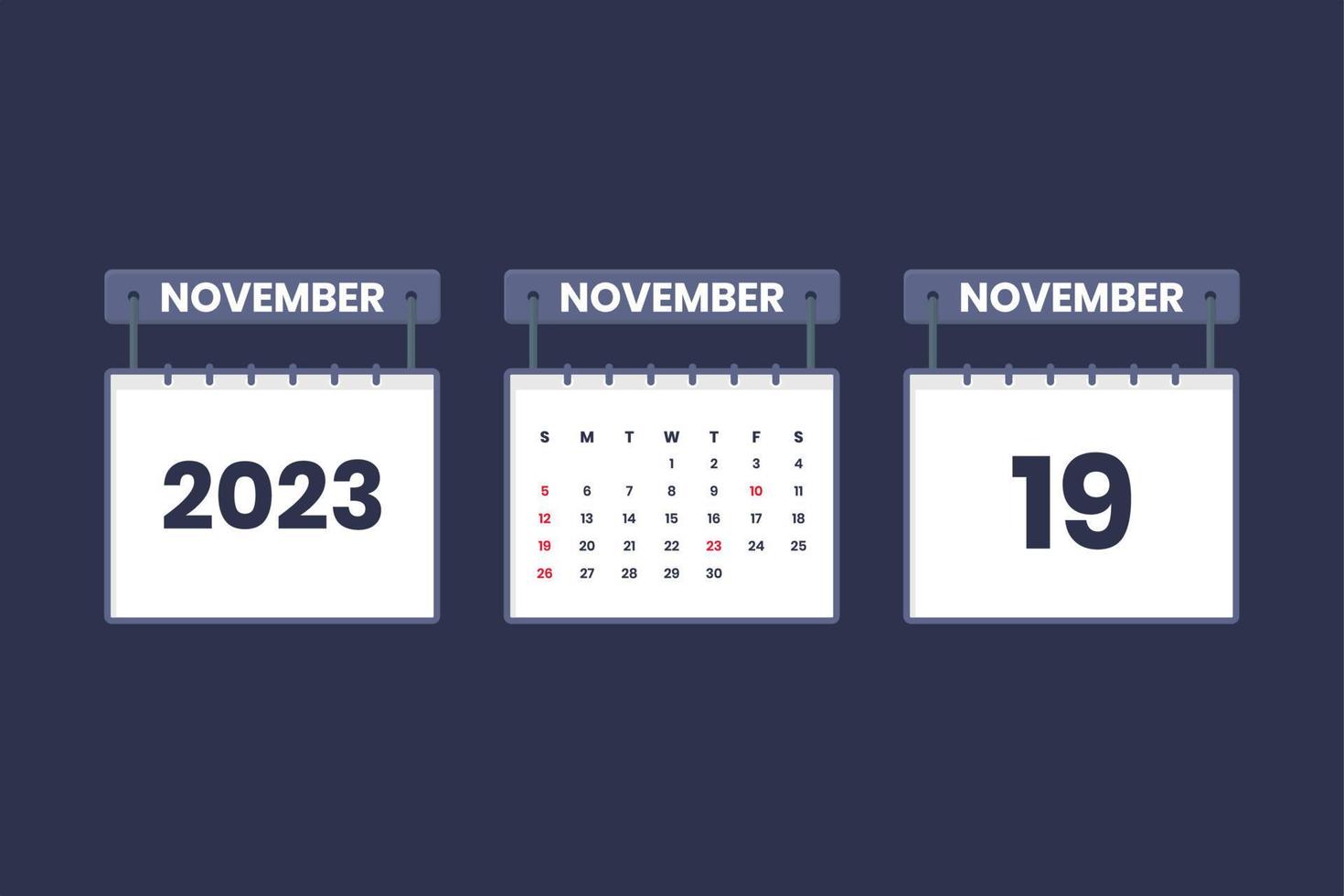 19 november 2023 kalender ikon för schema, utnämning, Viktig datum begrepp vektor
