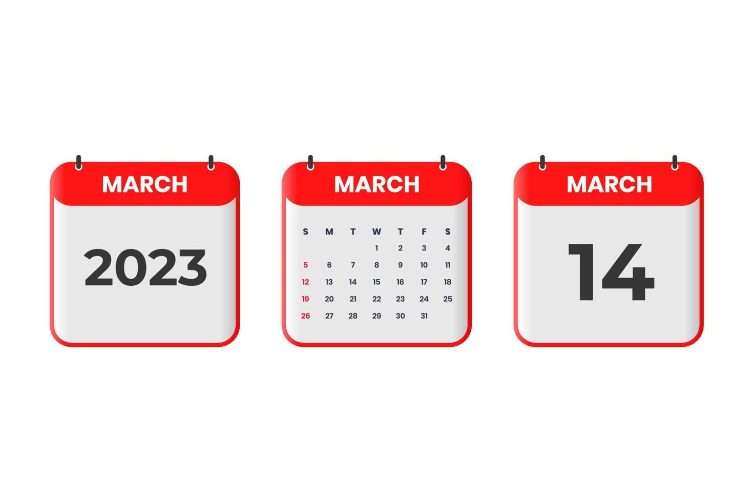 Mars 2023 kalender design. 14:e Mars 2023 kalender ikon för schema, utnämning, Viktig datum begrepp vektor