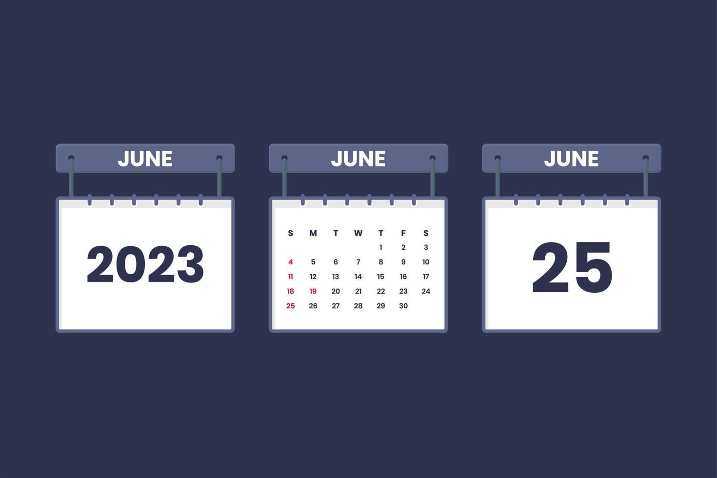 25 juni 2023 kalender ikon för schema, utnämning, Viktig datum begrepp vektor