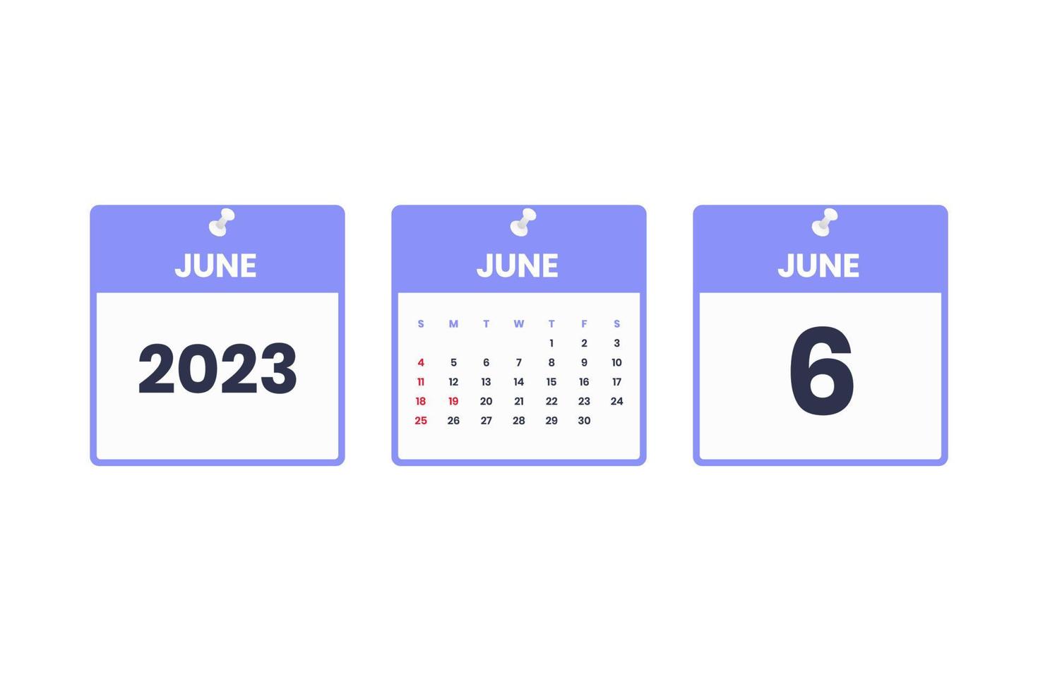 juni kalender design. juni 6 2023 kalender ikon för schema, utnämning, Viktig datum begrepp vektor