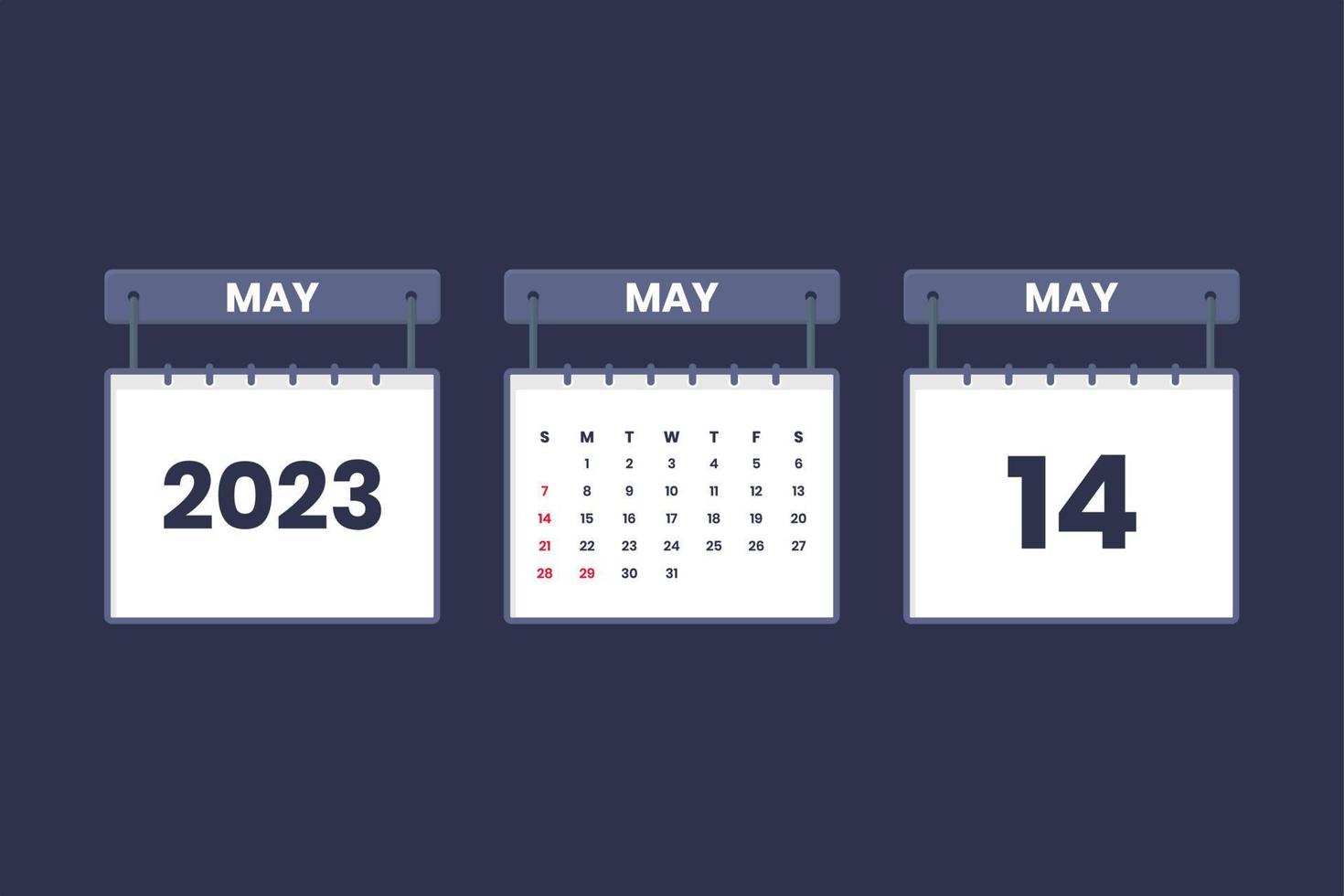 14 Maj 2023 kalender ikon för schema, utnämning, Viktig datum begrepp vektor