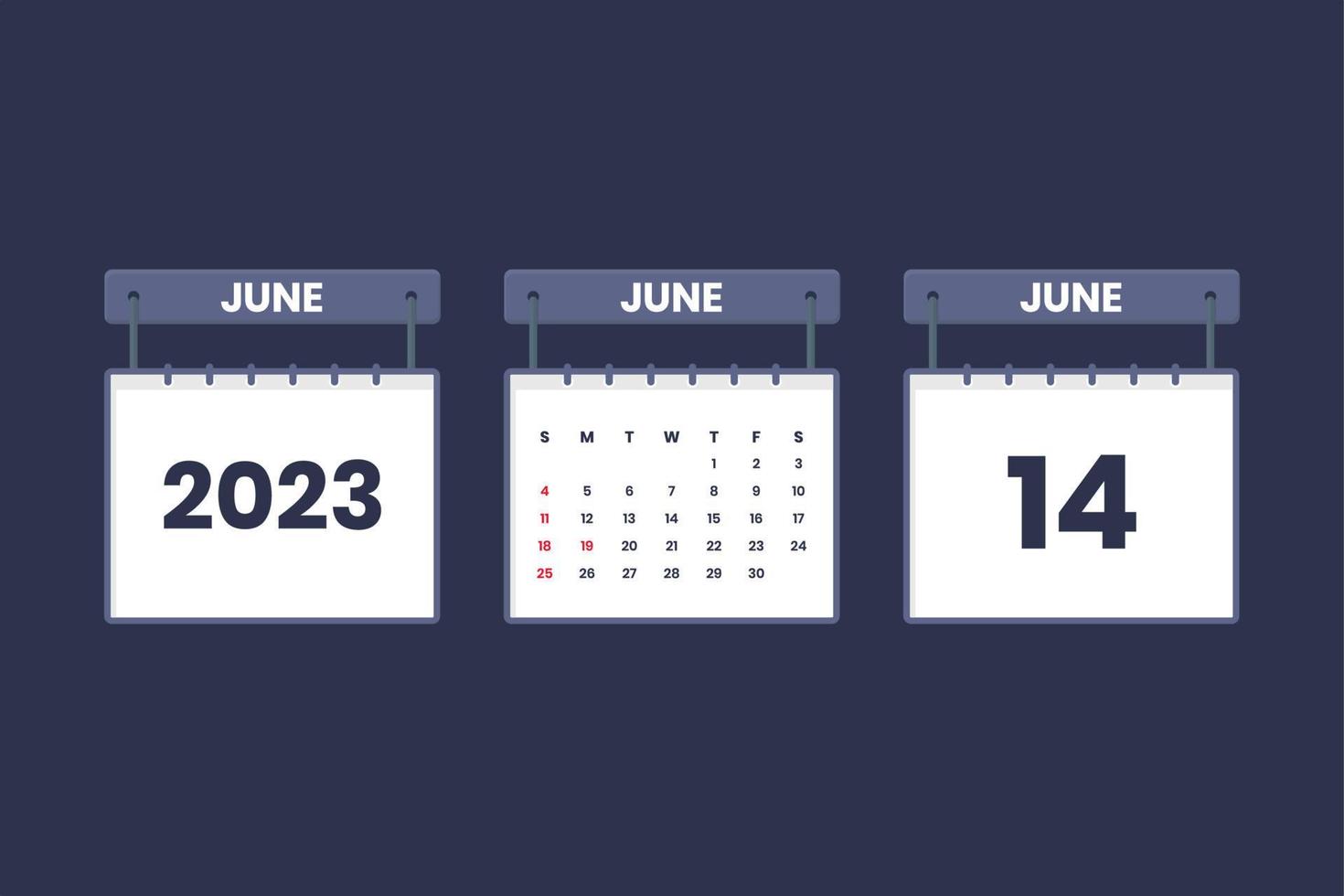 14. Juni 2023 Kalendersymbol für Zeitplan, Termin, wichtiges Datumskonzept vektor
